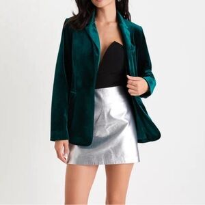 Lulus Upper Class Aesthetic Emerald Green Velvet Blazer NWT